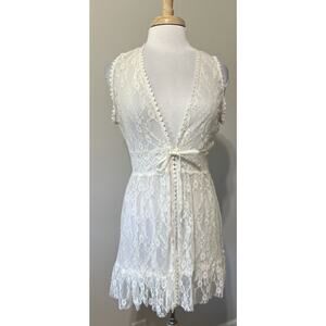 Sacred Threads Romantic Victorian Lace Daydream Vest Heart Ruffle Trim Tie Front
